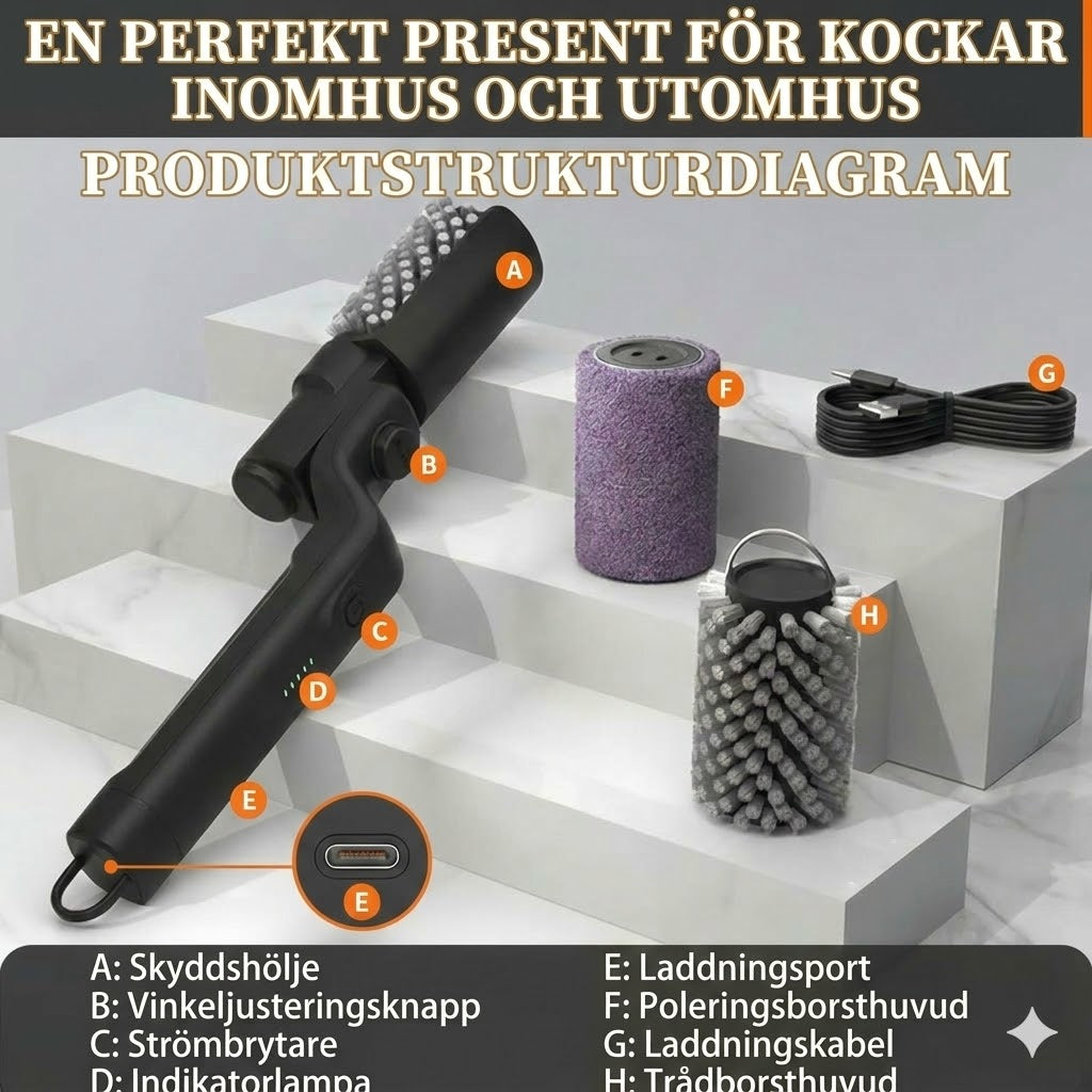 Sladdlös elektrisk rengöringsborste för grill