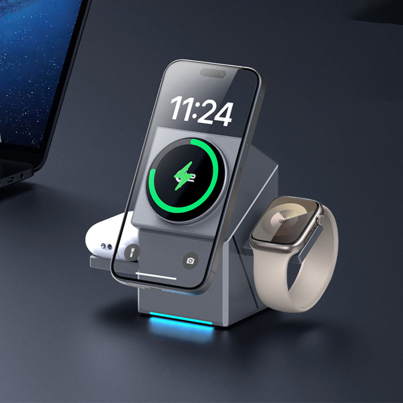 3-in-1 vikbar magnetisk trådlös laddstation