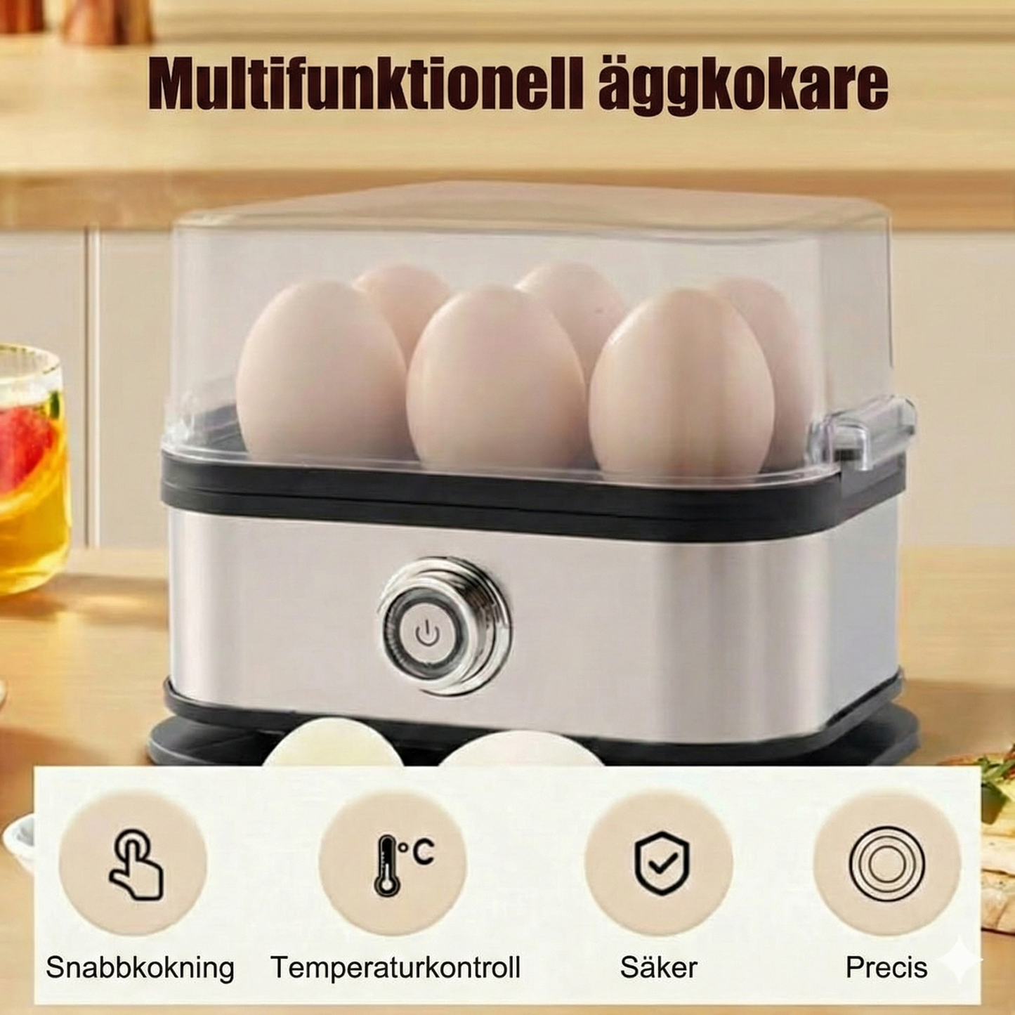 Multifunktionell äggkokare med transparent lock