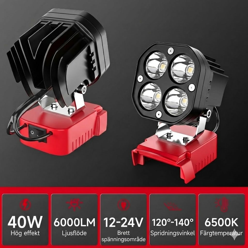 40 W bärbar 6000 lm LED-arbetslampa
