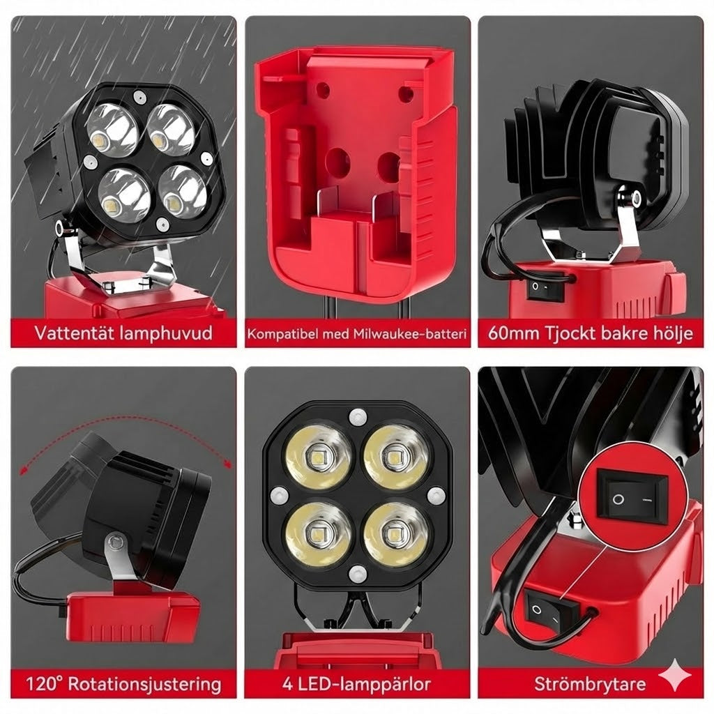 40 W bärbar 6000 lm LED-arbetslampa