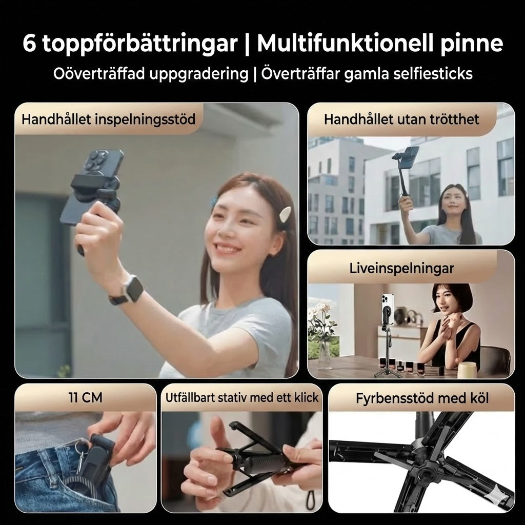 4-i-1 magnetisk selfiepinne med 360° rotation