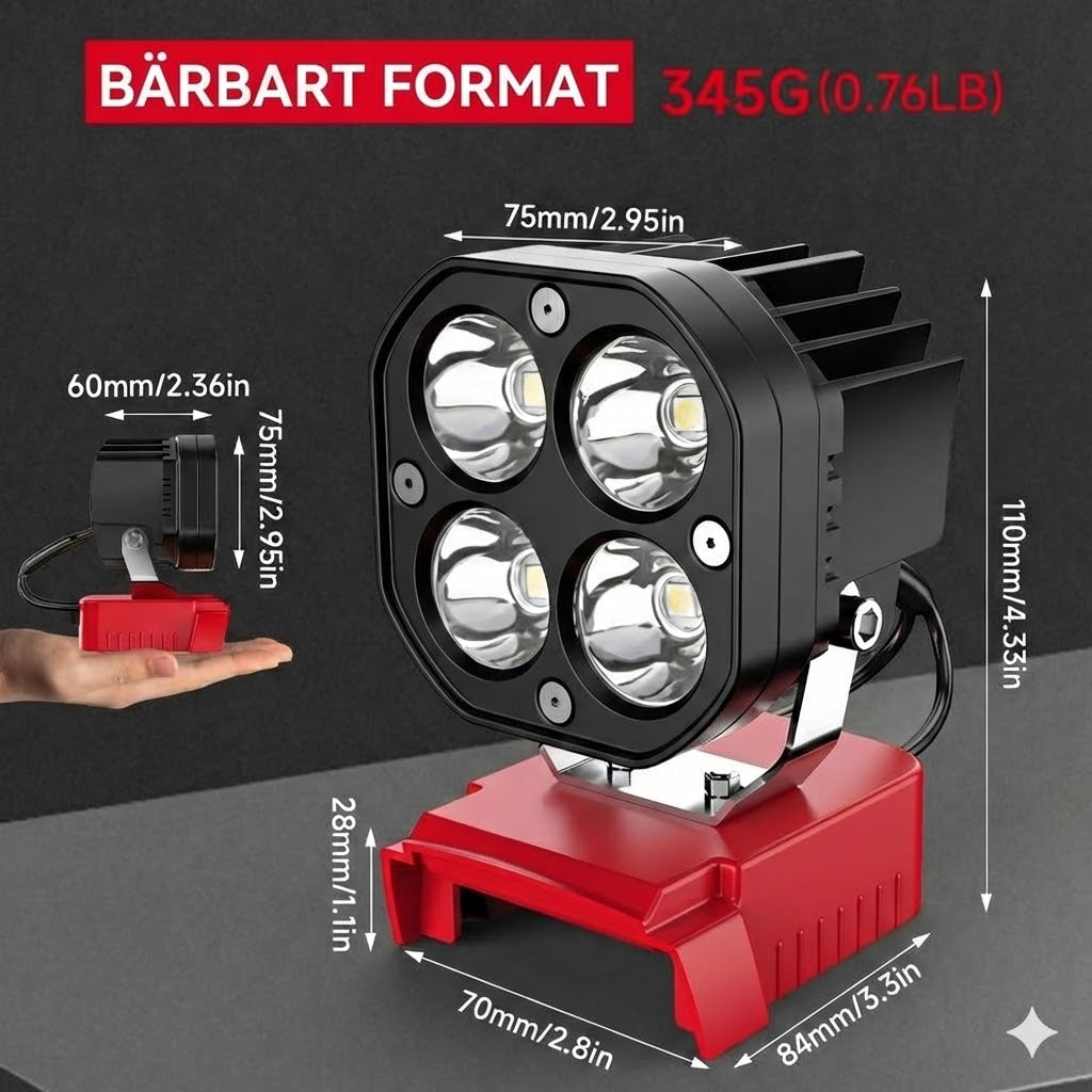40 W bärbar 6000 lm LED-arbetslampa